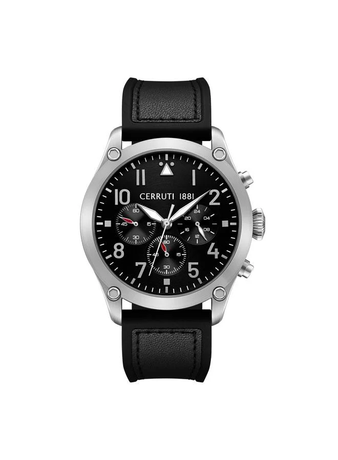 شيروتي 1881 Borgatello Black Dial Silicone-Leather Strap Chronograph Watch for Men, 42mm